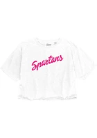 Michigan State Spartans Womens White Cropped Script Short Sleeve T-Shirt