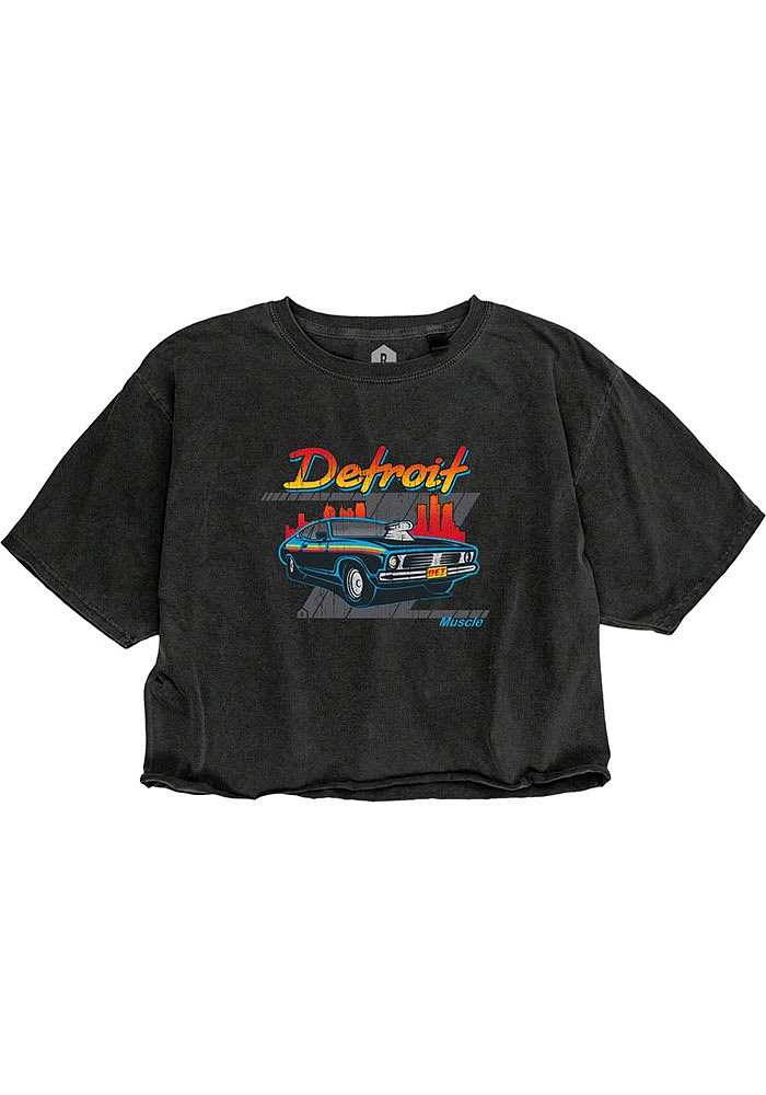 Detroit Womens Black Muscle Car Short Sleeve T-Shirt
