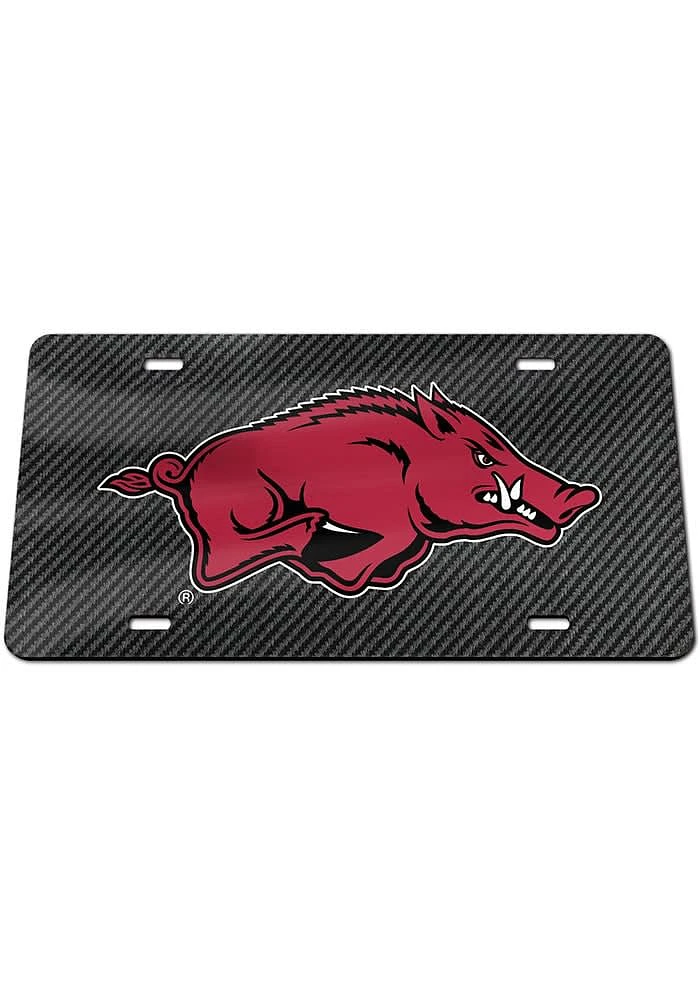 Arkansas Razorbacks Grey Carbon Fiber Car Accessory License Plate