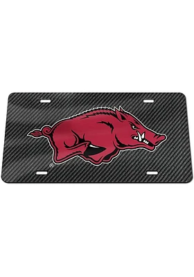 Arkansas Razorbacks Grey Carbon Fiber Car Accessory License Plate