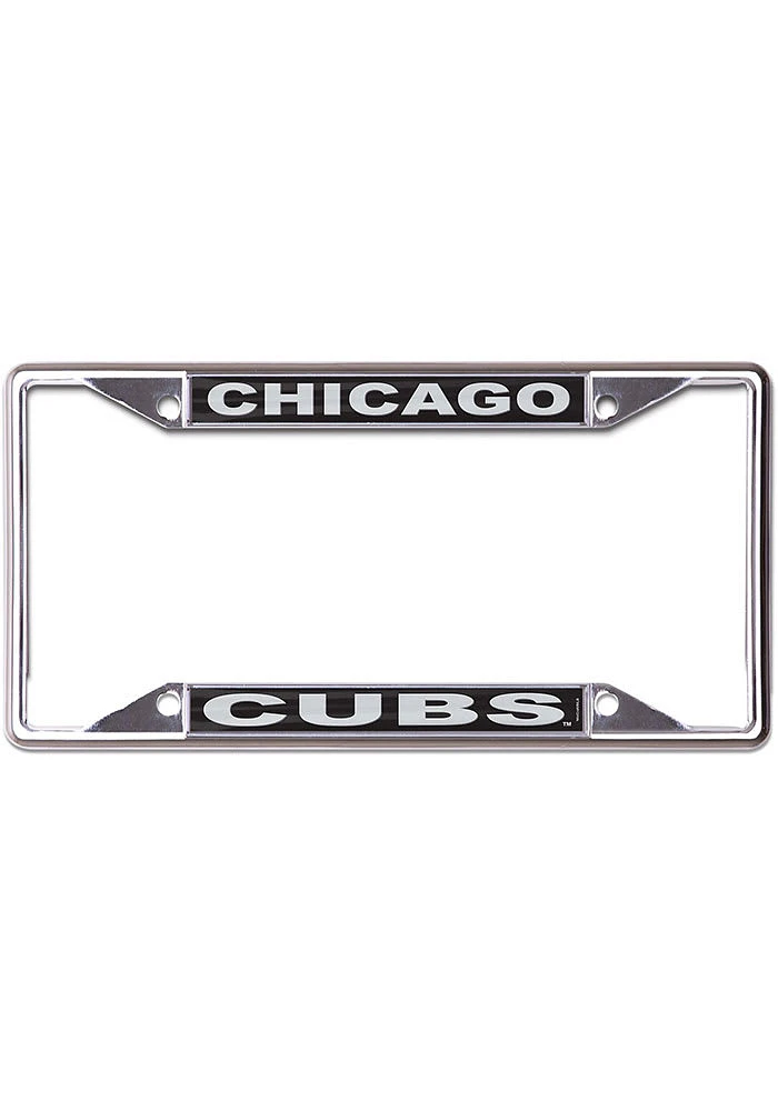 Chicago Cubs Black and Silver Metallic Inlaid License Plate Frame - Silver