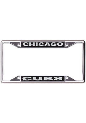 Chicago Cubs Black and Silver Metallic Inlaid License Plate Frame - Silver