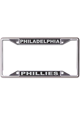 Philadelphia Phillies Black and Silver Metallic Inlaid License Plate Frame - Silver