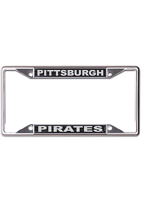 Pittsburgh Pirates Black and Silver Metallic Inlaid License Plate Frame - Silver