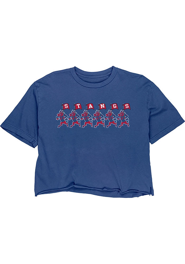 SMU Mustangs Womens Blue Boyfriend Crop Short Sleeve T-Shirt