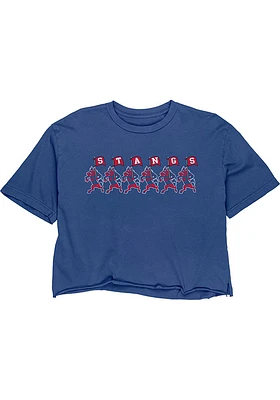 SMU Mustangs Womens Blue Boyfriend Crop Short Sleeve T-Shirt
