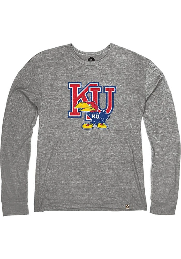 Rally Kansas Jayhawks Grey Vault Logo Long Sleeve Fashion T Shirt