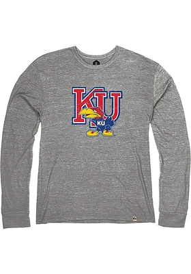 Rally Kansas Jayhawks Grey Vault Logo Long Sleeve Fashion T Shirt