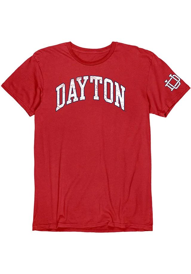 Dayton Flyers Red Arch Name With Sleeve Hit Short Fashion T Shirt