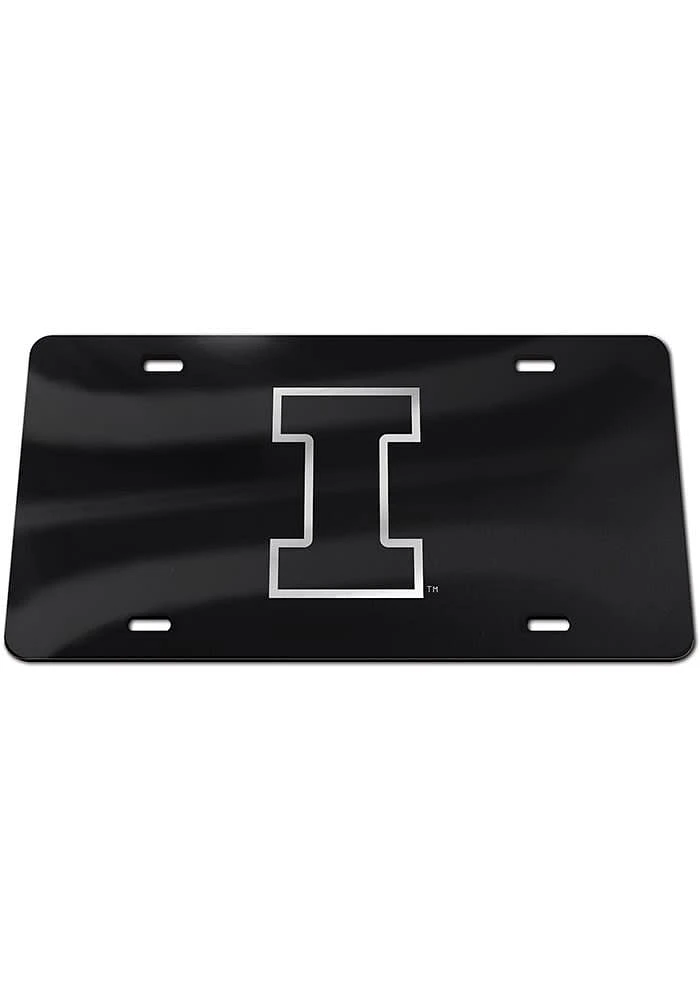 Illinois Fighting Illini Black Silver Team Logo Black Car Accessory License Plate