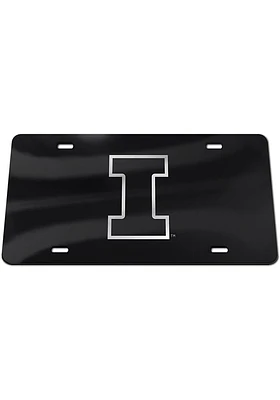 Illinois Fighting Illini Black Silver Team Logo Black Car Accessory License Plate
