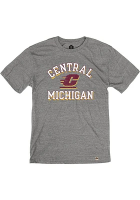 Rally Central Michigan Chippewas Grey Number One Graphic Distressed Short Sleeve Fashion T Shirt