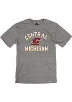 Rally Central Michigan Chippewas Grey Number One Graphic Distressed Short Sleeve Fashion T Shirt