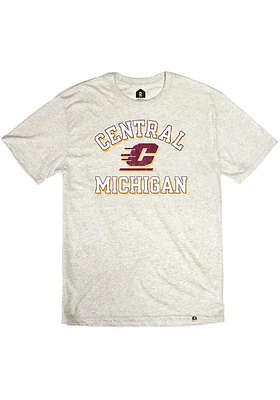 Rally Central Michigan Chippewas Oatmeal Number One Graphic Distressed Short Sleeve Fashion T Shir..