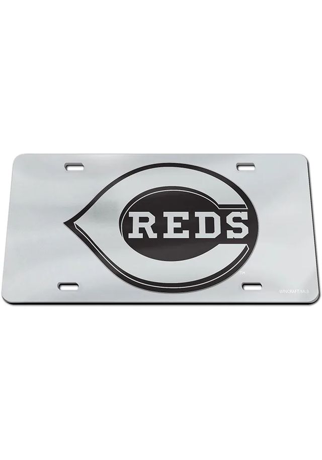 Cincinnati Reds Black on Silver Car Accessory License Plate