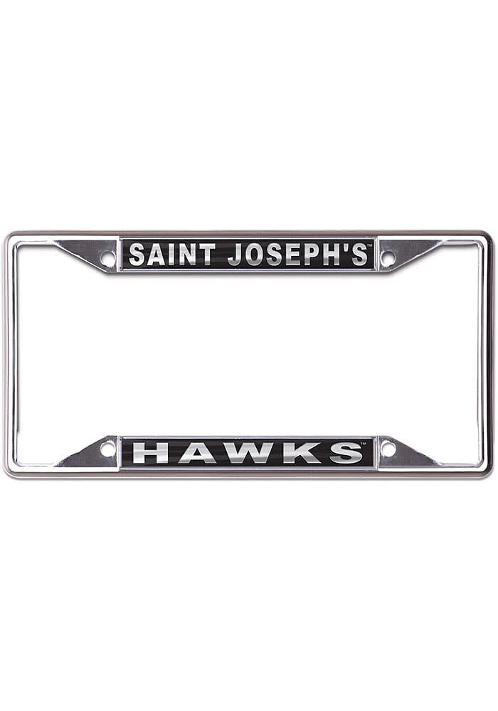 Saint Josephs Hawks Metallic Black and Silver License Plate Frame - Black