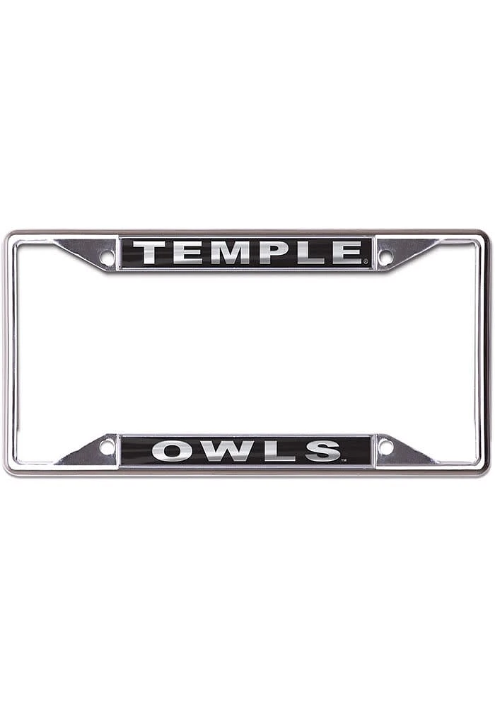 Temple Owls Metallic Black and Silver License Plate Frame - Black