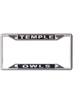 Temple Owls Metallic Black and Silver License Plate Frame - Black