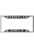 Temple Owls Metallic Black and Silver License Plate Frame - Black