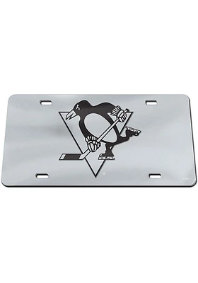 Pittsburgh Penguins Silver Black on Silver Car Accessory License Plate