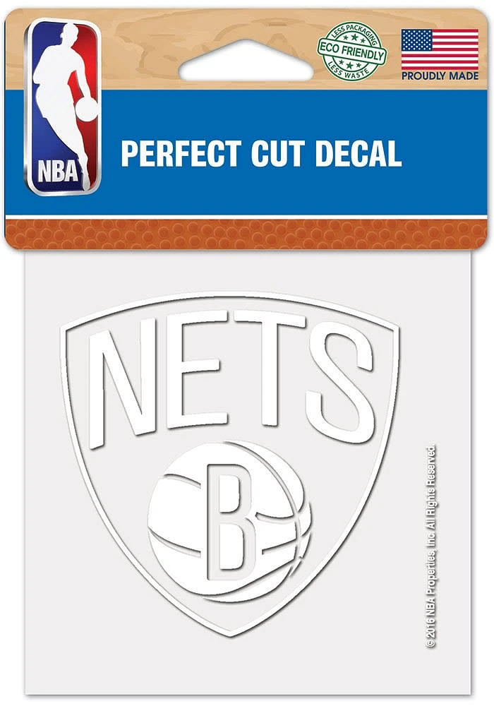 Brooklyn Nets White 4x4 Inch Auto Decal - White