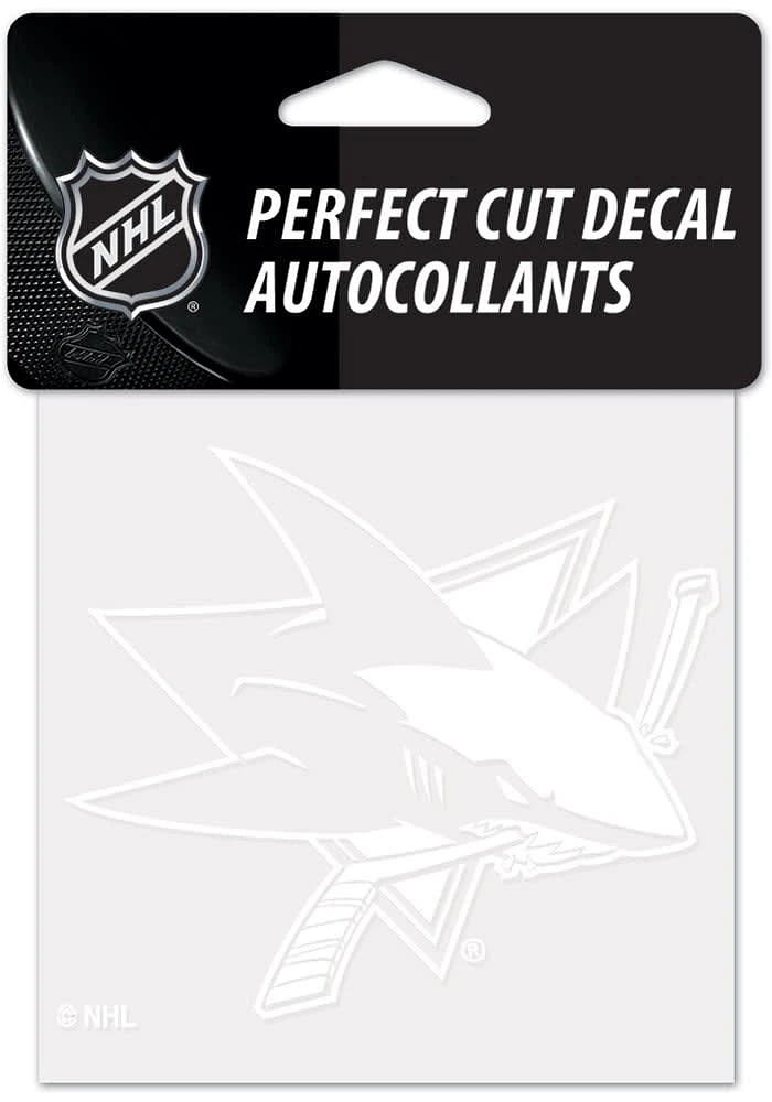 San Jose Sharks White 4x4 Inch Auto Decal - White