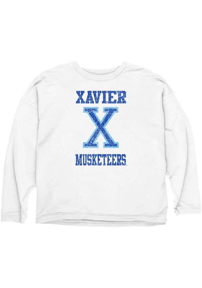 Xavier Musketeers Womens White School Spirit Crew Sweatshirt