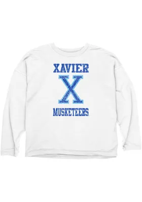 Xavier Musketeers Womens White School Spirit Crew Sweatshirt