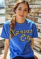 Kansas City Womens Blue Cheetah Short Sleeve T-Shirt