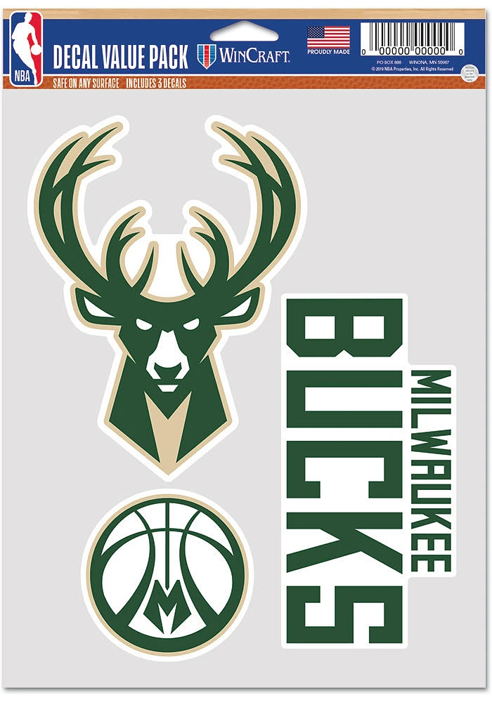 Milwaukee Bucks Triple Pack Auto Decal - Green