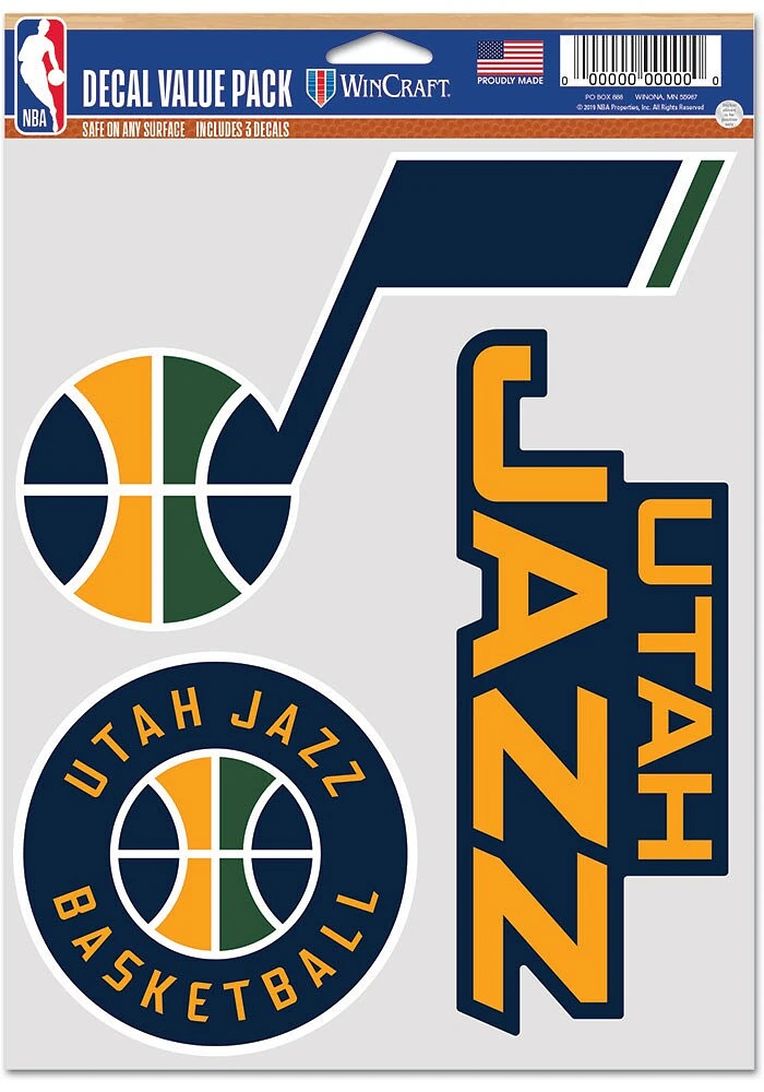 Utah Jazz Triple Pack Auto Decal - Blue