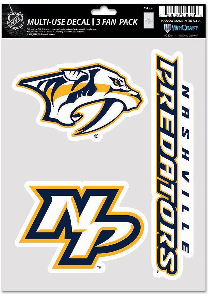 Nashville Predators Triple Pack Auto Decal - Yellow