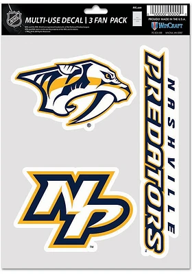 Nashville Predators Triple Pack Auto Decal - Yellow