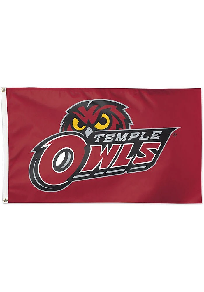 Temple Owls 3x5 ft Silk Screen Grommet Flag - Red