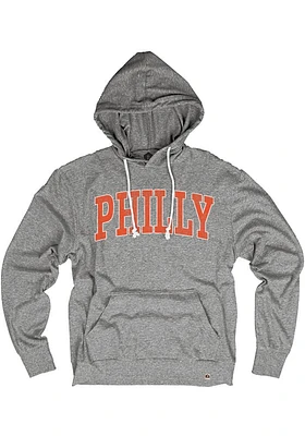 Rally Philadelphia Mens Grey Oversized Arch Long Sleeve Hoodie