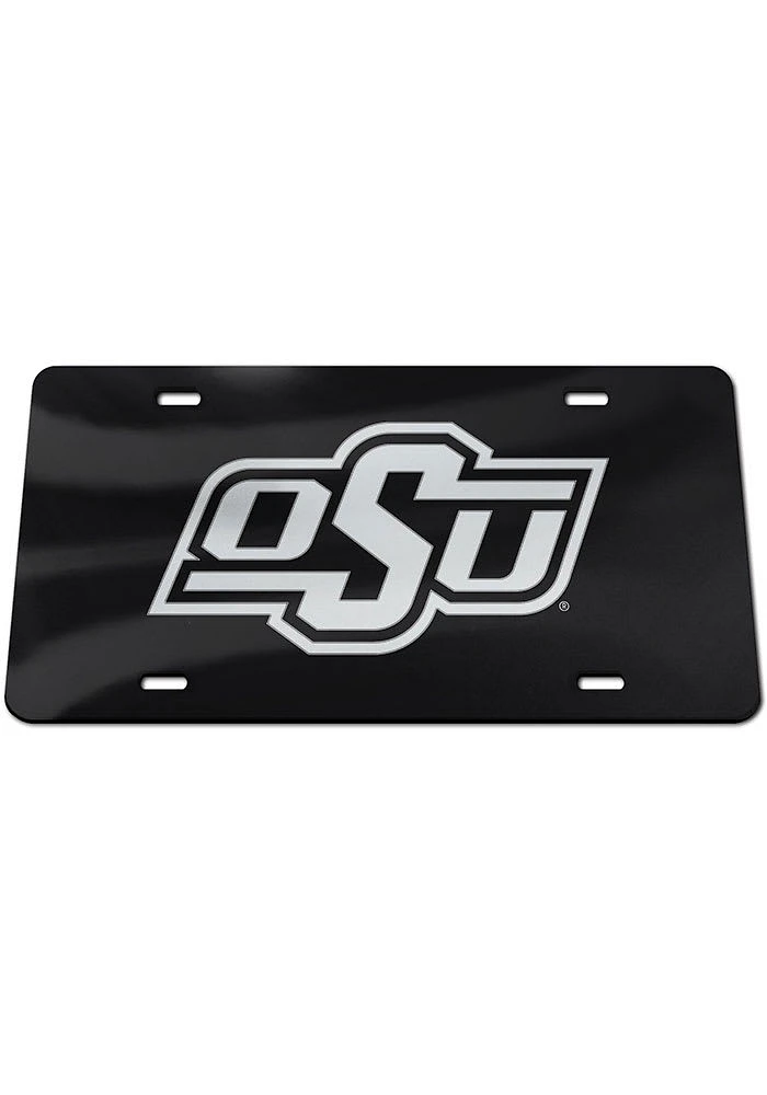 Oklahoma State Cowboys Black Silver Logo Black Background Car Accessory License Plate