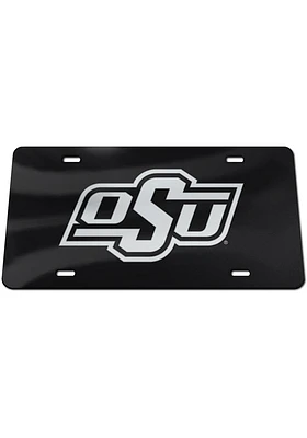 Oklahoma State Cowboys Black Silver Logo Black Background Car Accessory License Plate