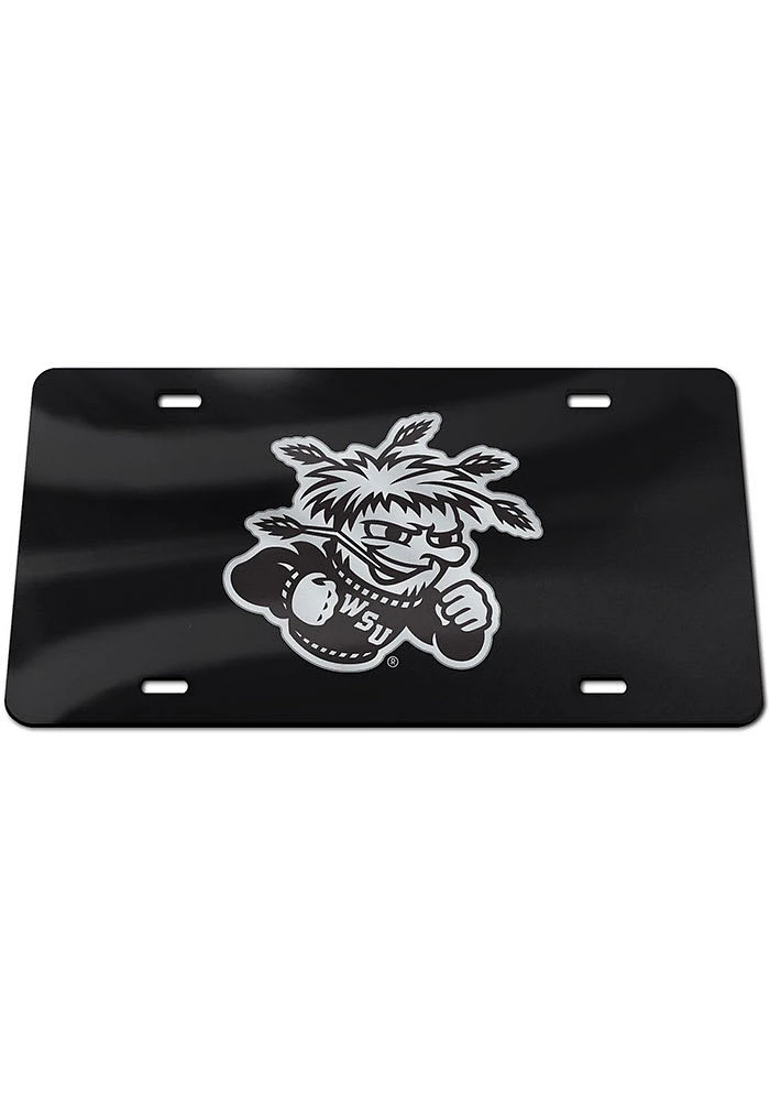 Wichita State Shockers Black Silver Logo Black Background Car Accessory License Plate