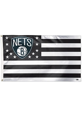 Brooklyn Nets 3x5 Star Stripes Black Silk Screen Grommet Flag