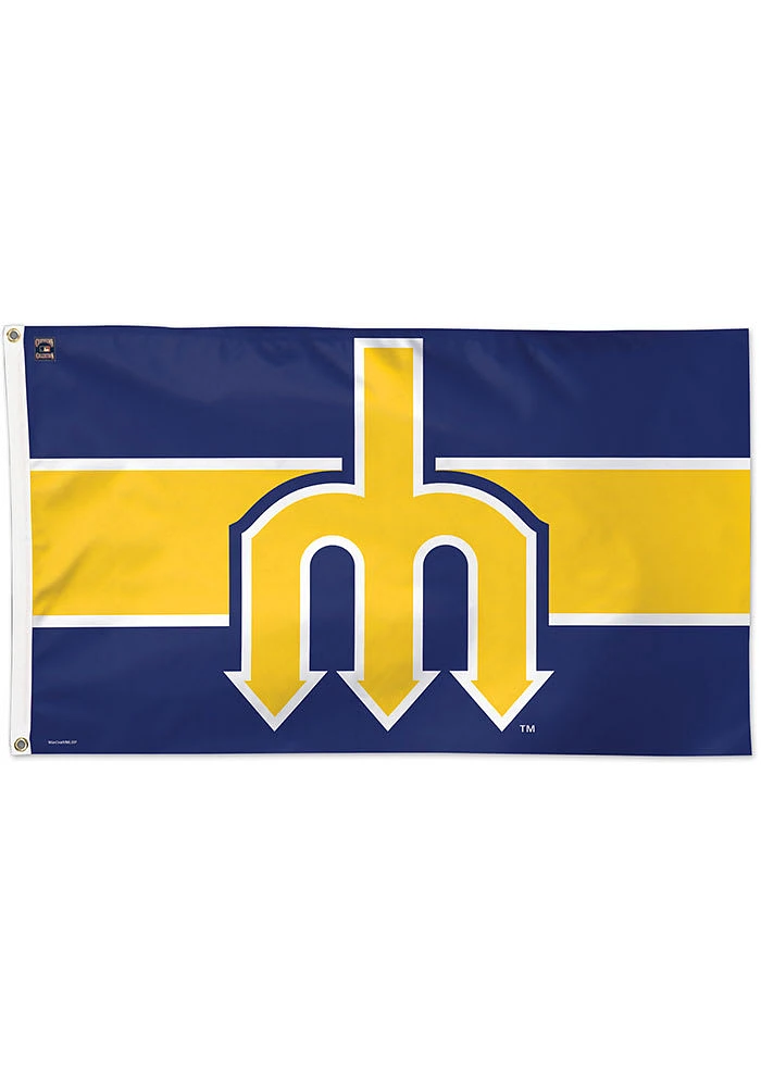 Seattle Mariners 3x5 Striped Navy Blue Silk Screen Grommet Flag