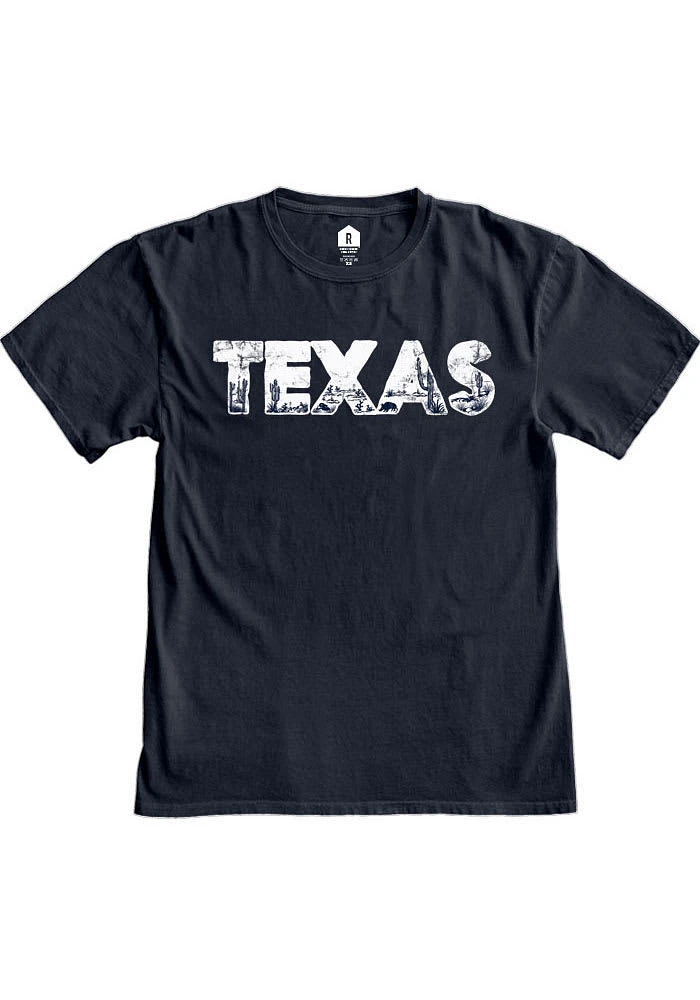 Rally Texas Womens Navy Blue Landscape Infill Style Short Sleeve T-Shirt