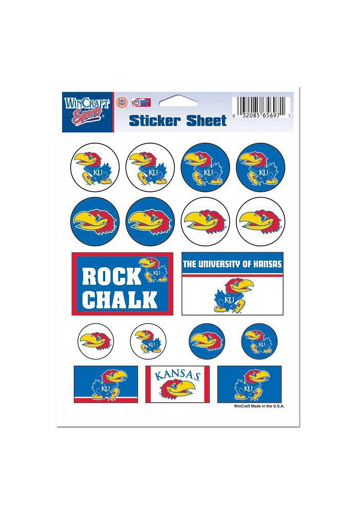 Kansas Jayhawks 5x7 Sheet of Stickers - Blue