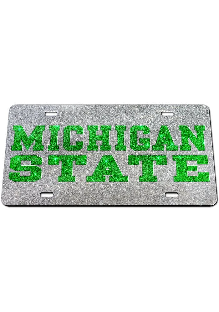 Michigan State Spartans Silver Glitter Car Accessory License Plate