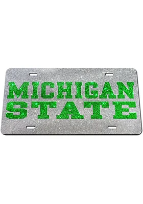 Michigan State Spartans Silver Glitter Car Accessory License Plate