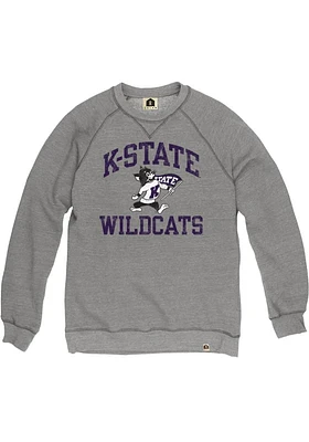 Rally K-State Wildcats Mens Grey Number One Distressed Triblend Fleece Long Sleeve Fashion Sweatsh..