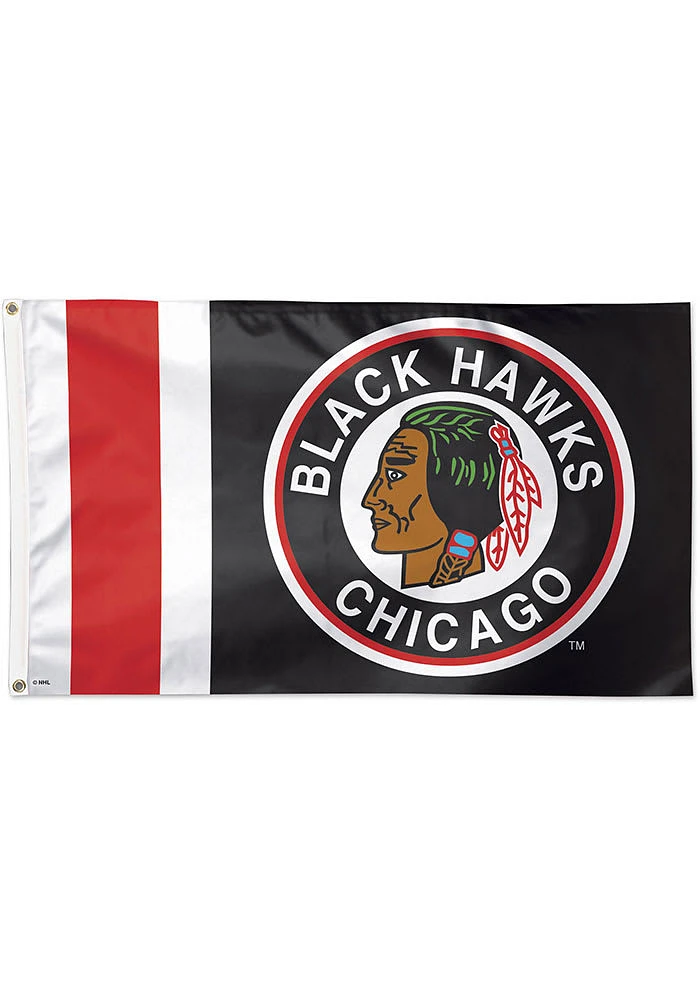 Chicago Blackhawks Reverse Retro Logo Black Silk Screen Grommet Flag