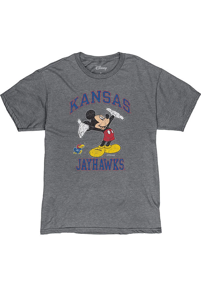 Kansas Jayhawks Grey Dis Right Here Mickey Short Sleeve Fashion T Shirt