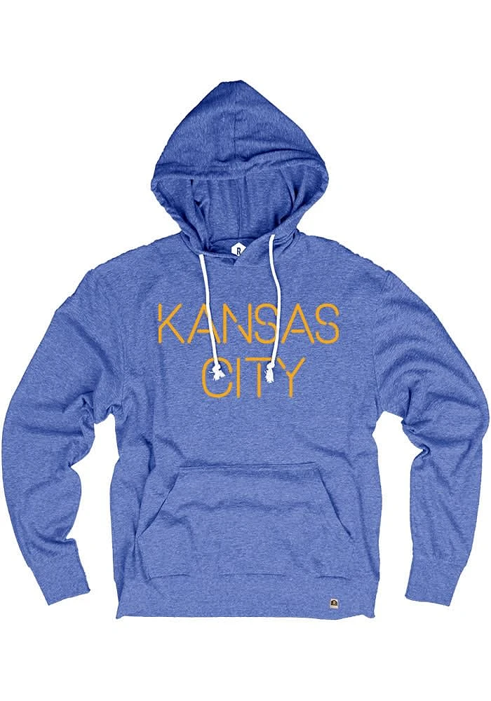 Rally Kansas City Mens Blue Disconnected Wordmark Long Sleeve Hoodie
