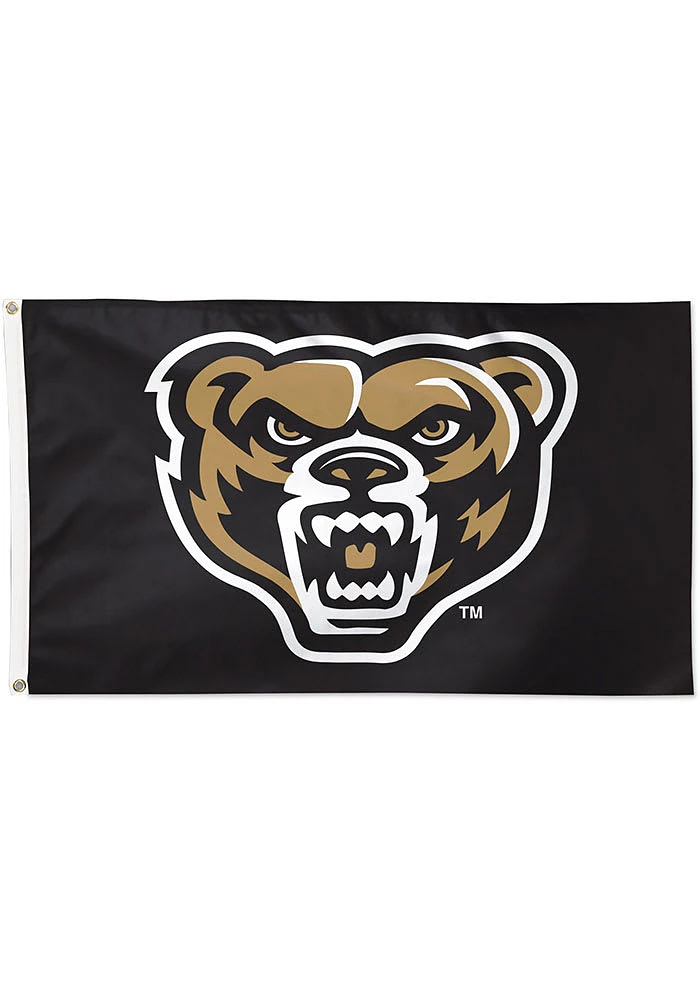 Oakland University Golden Grizzlies 3x5 Foot Black Silk Screen Grommet Flag - Black