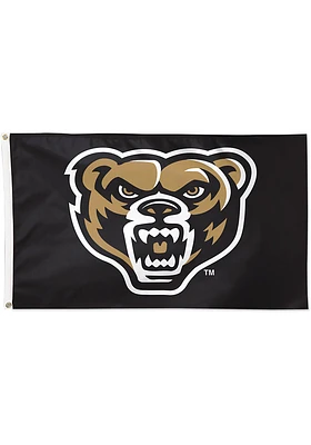 Oakland University Golden Grizzlies 3x5 Foot Black Silk Screen Grommet Flag - Black